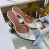 zapatillas de tacón amina para mujer Sandalias de satén calidad Zapatos de cuero genuino Arco Adornos de cristal sandalia de zapatos Diseñadores Moda Sexy elegancia tacones zapatilla