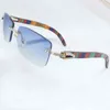 2023 Gafas de diseñador Modelo Hombres de madera Rhinestone Sin montura Cuadrado Craved Madera Gafas de sol Tonos Iced Out Decoración Gafas RRP7 Gafas de sol