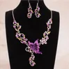 Women Jewelry Sets Butterfly Flower Rhinestone Pendant Statement Necklace Earrings Set Fashion Bridal Wedding Dress Jewelry for Lady Girl