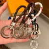 5 Colors Classic Keychains Luxury Designer Genuine Leather Rope Keychain Sliver Ring Keys Buckle Mens Womens Key Ornaments High Quality