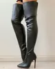 Pu Zippper薄いかかと長いブーツフェイクレザー膝の上の長いブーツファッションビンテージ冬の暖かい女性のための