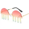 HOT Women & Men Rimless Sunglasses Semicircle Tassel Design Sun Glasses Funny Goggles Masquerade Punk Eyeglasses Ornamenta A++ 7 Colors