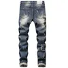 Europeisk stil män sätter broderade indiska stretch denim blå 2 bitar maching set jacka och hål jeans mens clohhing 201109