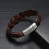 Punk rostfritt stål magnetiskt lås armband handvävt vintage cowhide armband armband