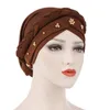 Gold Pearl Beaded Women's India Hat Muslim Turban Islamic Headwear Beading Braid Tail Chemo Beanie Scarf Hijab Cancer Wrap Ca2745