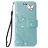 3d Butterfly Bling Diamond Leather Case Portfel dla iPhone 13 Mini 12 Pro Max 2020 5.4 6.1 6.7 11 XR XS 8 7 6 SE Flower Holder Flip Cover