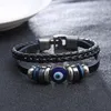 Charm-Armbänder Punk-Design Türkisches blaues Auge für Männer Frau Mode Armband geschichtetes schwarzes Lederarmband Vintage-Schmuck Fawn22295Q