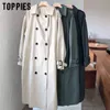 Toppies Trench Coat Spring Donna Giacca a vento doppio petto Donna coreana Cappotto lungo Streetwear 201110