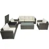 U_Style Patio Meubels Sets 7-delige Patio Rieten Sofa Kussensstoelen Loveseat Tafel en een opslag Boxa39 A32
