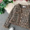 Ny Höst Vinter Vintage Tweed Jacket Coat Kvinnor Liten Fragrance Patchwork Koreanska Woolen Beskurna Klagor Elegant Kort Ytterkläder 2022