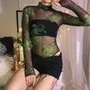 Пославшая прозрачная сексуальная сетка Боди Bodysuit Новое поступление 2019 с длинным рукавом дракона Print Body Mujer Romams Womens Jumpsuit Летние T200116