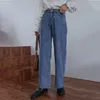 2020 pantaloni larghi blu da donna a gamba larga jeans da fidanzato da donna pantaloni lunghi in denim a vita alta femminile casual streetwear solido