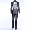 2020 Sexy Hihg Street Party Body Mujer Rompers Black Backless Zebra Print Jumpsuits Skinny Hollow Out Mesh Long Sleeve Playsuits T200701