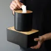 Moderne zwarte kleur tissuecontainers met telefoonhouder houten hoes stoeltype papierrol tissuebus wattenschijfjes opbergdoos Y202683
