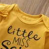 Nashakait född babykläder set gul blommig bokstav långärmad baby romper bowknot byxor pannband baby flicka kläder lj201223