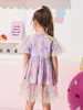 Toddler Girls Floral Print Ruffle Hem Mesh Smock Dress SHE