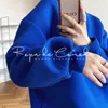 Lyxkvalitetsutrymme Bomullsavdragen Sweatshirt Kvinnor Överdimensionerad fast färg Electric Blue Spring Korean Tops 220314