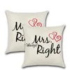 Taie d'oreiller Saint Valentin M. Mme Droite Housse de Coussin Amoureux Couple Coussin Couvre Décoration de Mariage Cadeau Saint Valentin 10 Designs BT971