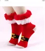 Chaussettes de Noël rayées rouges et blanches avec garniture en fourrure vacances drôle cadeau coton mi Claf chaussettes hiver coton bas cuisse