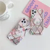 Bracket Electroplating Flowers Telefoonhoes voor iPhone 12 11 Pro XS Max XR Geometrische marmeren patronen Telefoonhoesjes voor iPhone 6 7 8 Plus cases