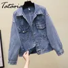 Frauen Stickerei Blumen Denim Jacke Umlegekragen Jean Jacke für Frauen Lose Lässige Ripped Holes Jean Mantel Weibliche Outwear 201112