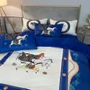 2022 juegos de cama azul cubierta de terciopelo tamaño queen ropa de cama de diseñador 4 piezas conjunto fundas de almohada estampado de caballos juegos de cama de lujo decoración del hogar