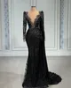 Plus Size Arabic Aso Ebi Black Mermaid Luxurious Prom Dresses Beaded Crystals Evening Formal Party Second Reception Birthday Engagement Gowns Dress Zj330