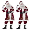 ديكورات عيد الميلاد 9pcs Velvet Deluxe Santa Claus الأب Cosplay بدلة زي الكبار الفستان