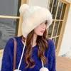 Women's Faux Fur Knitted Bobble Beanie Hat Pom Pom Ball Cossack Skiing Cap Furry