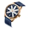 Men's watch T5 quartz gold rose, waterproof leather strap, 2019