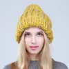 Geebro Femme Hiver Chaud Mixte Couleur Bonnets À La Main Épais Bâton Tricoté Lignes Grossières Chapeau Crochet Femmes Belle Casquettes Y201024