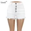 Liooil 2020 Summer Tassel Denim Shorts Noir Blanc Rouge Maigre Taille Haute Short Bouton Poches Casual Femmes Blanc Jean Shorts LJ200815