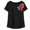 T-shirt femme vente en gros- 2021 T-shirts femme haut tendance été femme Rose brodé t-shirt Vintage manches courtes Tops1