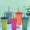 24oz Color Mugs Changing Cup Magic Plastic Drinking Tumblers with Lid and Straw Reusable Candy Colors Cold Summer Water Bottle