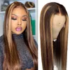 Ishow Highlight 4/27 Body Wave Human Hair Wigs 28 34 40inch Brown Omber Color Deep 4x4 Straight Lace Front Wig Pre-Plucked for Women All Ages