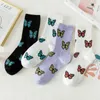 Women Breathable Sports Socks Butterflies Sexy Girl Football Socks High Over Comfortable Cotton Medium Stockings Lady Warm Socks Y1222