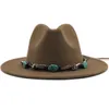 Fedora Hat Women Man Westers Cowboy Jazz Caps Solid Wide Brim Band Bett Stone高級ハンドメイド冬ホワイト黒人女性男性帽子