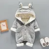 Sueur Nouveau-né Hiver Jumpsuit Animal Oreille Bébé Vêtements D'hiver Enfants Chaud Barboteuses Manteau Bébé Garçons Filles Snowsuit Infant Salopette LJ201007