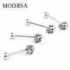Modrsa 1piece Stainless Steel Industrial Barbell Punk Crystal Skull Tongue Ring Helix Piercing Stainless Steel Body Jewelry F jllAaB