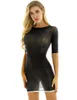 Summer Sheer Mesh Bodycon Dress Sexiga halv￤rmar Bandage Stretchy Womens Dresses See Through Club Wear Mini Dress Clubwear