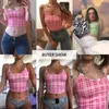 Heyoungirl Checkered без рукавов Sexy Camis Top Летняя пледа милые урожаи Tees розовые спинки спагетти ремешок верхняя уличная одежда LJ200818