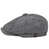 Berets 2021 Retro Sboy Caps Мужчины восьмиугольные шляпы Черные британские художники Осень Зимняя Зимняя Херрингбоя