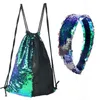 Mermaid Sequin Drawstring Ryggsäck Kvinnor Glittrande Sequins Shoulder Bag Magic Reversible Glitter Drawstring Ryggsäck Tonåringar Q0115