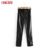 Tangada femmes noir faux cuir costume pantalon taille haute pantalon avec ceintures poches bureau dames pu cuir pantalon JE78 201106