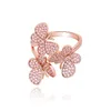 Новая мода розового золота Bling фианитами женщин 3 бабочки Открытый манжета палец кольцо Iced Out Алмазные Ленточные кольца Хип-хоп ювелирные изделия для дам