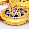 Chic Retro Vintage Gold Metal Pocket Mirror Compact Cosmetic Retro Mirrors Crystal Studded Portable Makeup Beauty Tools