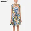 Runway Vrouwen Zomer Jurk Boog Spaghetti Backless Blauw en Wit Porselein Bloemenprint Mini Jurk Vestido Mujer Verano1