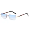 Moda sem aro óculos de sol grão de madeira elegante óculos de sol mens acessórios vintage Eyewear rua protegem tendências