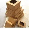 10pcs carré kraft boîte avec fenêtre papier cadeau emballage pour mariage maison fête muffin emballage noël jllnkh