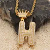 Az aangepaste naam letters kettingen heren mode hiphop sieraden ijsje uit Gold Silver Crown eerste letter hang ketting2805223